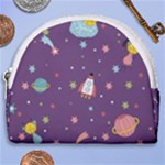 Space Travels Seamless Pattern Vector Cartoon Horseshoe Style Canvas Pouch