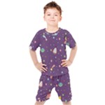 Space Travels Seamless Pattern Vector Cartoon Kids  T-Shirt and Shorts Set