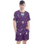 Space Travels Seamless Pattern Vector Cartoon Men s Mesh T-Shirt and Shorts Set