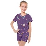 Space Travels Seamless Pattern Vector Cartoon Kids  Mesh T-Shirt and Shorts Set