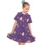 Space Travels Seamless Pattern Vector Cartoon Kids  Short Sleeve Shirt Dress