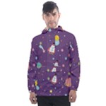 Space Travels Seamless Pattern Vector Cartoon Men s Front Pocket Pullover Windbreaker
