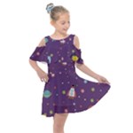 Space Travels Seamless Pattern Vector Cartoon Kids  Shoulder Cutout Chiffon Dress