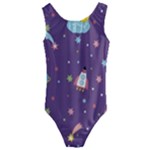Space Travels Seamless Pattern Vector Cartoon Kids  Cut-Out Back One Piece Swimsuit