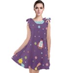 Space Travels Seamless Pattern Vector Cartoon Tie Up Tunic Dress