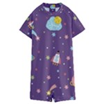 Space Travels Seamless Pattern Vector Cartoon Kids  Boyleg Half Suit Swimwear