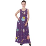 Space Travels Seamless Pattern Vector Cartoon Empire Waist Velour Maxi Dress