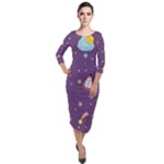 Space Travels Seamless Pattern Vector Cartoon Quarter Sleeve Midi Velour Bodycon Dress