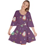Space Travels Seamless Pattern Vector Cartoon Velour Kimono Dress