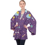 Space Travels Seamless Pattern Vector Cartoon Long Sleeve Velvet Kimono 