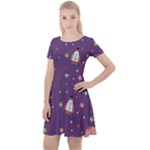 Space Travels Seamless Pattern Vector Cartoon Cap Sleeve Velour Dress 