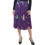 Space Travels Seamless Pattern Vector Cartoon Classic Velour Midi Skirt 