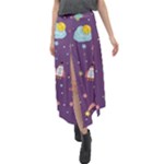 Space Travels Seamless Pattern Vector Cartoon Velour Split Maxi Skirt