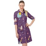 Space Travels Seamless Pattern Vector Cartoon Long Sleeve Mini Shirt Dress