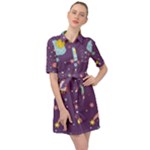 Space Travels Seamless Pattern Vector Cartoon Belted Shirt Dress