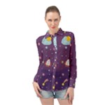 Space Travels Seamless Pattern Vector Cartoon Long Sleeve Chiffon Shirt