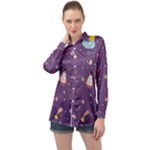 Space Travels Seamless Pattern Vector Cartoon Long Sleeve Satin Shirt