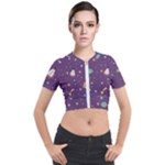 Space Travels Seamless Pattern Vector Cartoon Short Sleeve Cropped Jacket