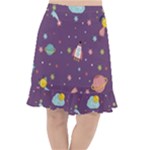 Space Travels Seamless Pattern Vector Cartoon Fishtail Chiffon Skirt