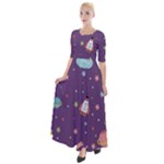Space Travels Seamless Pattern Vector Cartoon Half Sleeves Maxi Dress