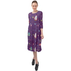 Ruffle End Midi Chiffon Dress 