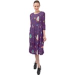 Space Travels Seamless Pattern Vector Cartoon Ruffle End Midi Chiffon Dress