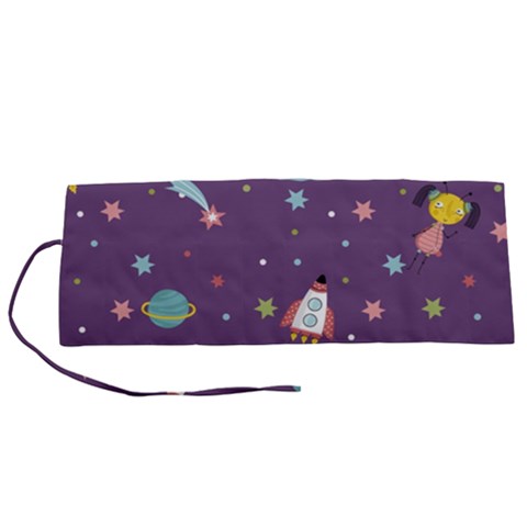 Space Travels Seamless Pattern Vector Cartoon Roll Up Canvas Pencil Holder (S) from ArtsNow.com