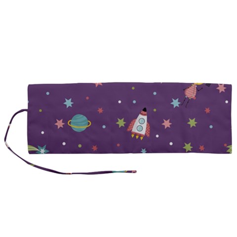 Space Travels Seamless Pattern Vector Cartoon Roll Up Canvas Pencil Holder (M) from ArtsNow.com