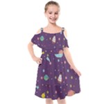 Space Travels Seamless Pattern Vector Cartoon Kids  Cut Out Shoulders Chiffon Dress