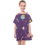 Space Travels Seamless Pattern Vector Cartoon Kids  One Piece Chiffon Dress