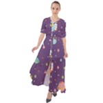 Space Travels Seamless Pattern Vector Cartoon Waist Tie Boho Maxi Dress