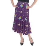 Space Travels Seamless Pattern Vector Cartoon Midi Mermaid Skirt