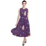 Space Travels Seamless Pattern Vector Cartoon Round Neck Boho Dress