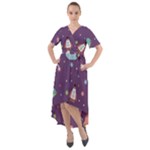 Space Travels Seamless Pattern Vector Cartoon Front Wrap High Low Dress