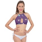 Space Travels Seamless Pattern Vector Cartoon Cross Front Halter Bikini Top