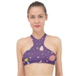 Space Travels Seamless Pattern Vector Cartoon High Neck Bikini Top