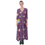 Space Travels Seamless Pattern Vector Cartoon Button Up Maxi Dress