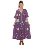 Space Travels Seamless Pattern Vector Cartoon Kimono Sleeve Boho Dress