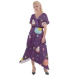 Space Travels Seamless Pattern Vector Cartoon Cross Front Sharkbite Hem Maxi Dress