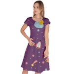 Space Travels Seamless Pattern Vector Cartoon Classic Short Sleeve Dress