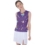 Space Travels Seamless Pattern Vector Cartoon Women s Sleeveless Sports Top