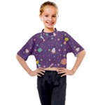 Space Travels Seamless Pattern Vector Cartoon Kids Mock Neck T-Shirt