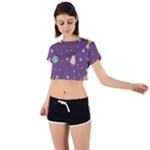 Space Travels Seamless Pattern Vector Cartoon Tie Back Short Sleeve Crop T-Shirt