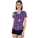 Space Travels Seamless Pattern Vector Cartoon Back Cut Out Sport T-Shirt