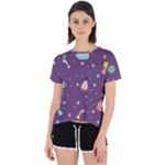 Space Travels Seamless Pattern Vector Cartoon Open Back Sport T-Shirt