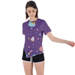 Space Travels Seamless Pattern Vector Cartoon Asymmetrical Short Sleeve Sports T-Shirt