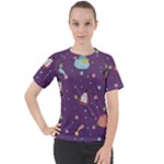 Space Travels Seamless Pattern Vector Cartoon Women s Sport Raglan T-Shirt