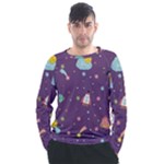 Space Travels Seamless Pattern Vector Cartoon Men s Long Sleeve Raglan T-Shirt