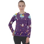 Space Travels Seamless Pattern Vector Cartoon Women s Long Sleeve Raglan T-Shirt