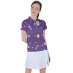 Space Travels Seamless Pattern Vector Cartoon Women s Polo T-Shirt